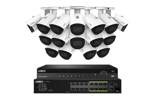 Lorex Elite Series 4K 32 Camera Capable 8TB Wired NVR System with 16 8MP (4K) A14 IP Bullet Cameras