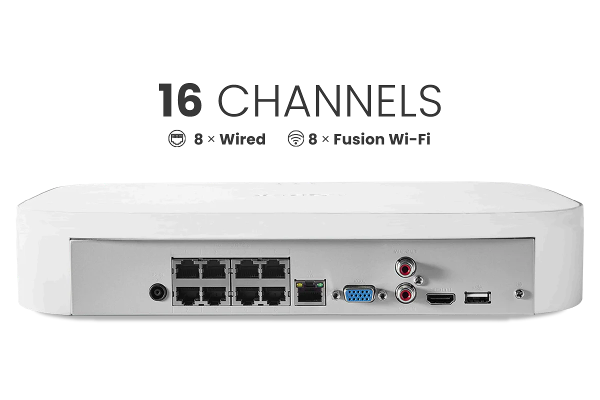 Lorex Fusion NVR with A10 IP Dome Cameras - 4K 16-Camera Capable (8 Wired + 8 Wi-Fi Fusion) 2TB Wired System