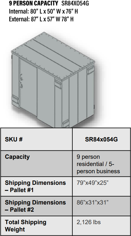 Swisher ESP Safety Shelter - Panelized/Modular Storm Shelter/Safe Room – EF5 Rated Protection 9 person capacity SR84x054G