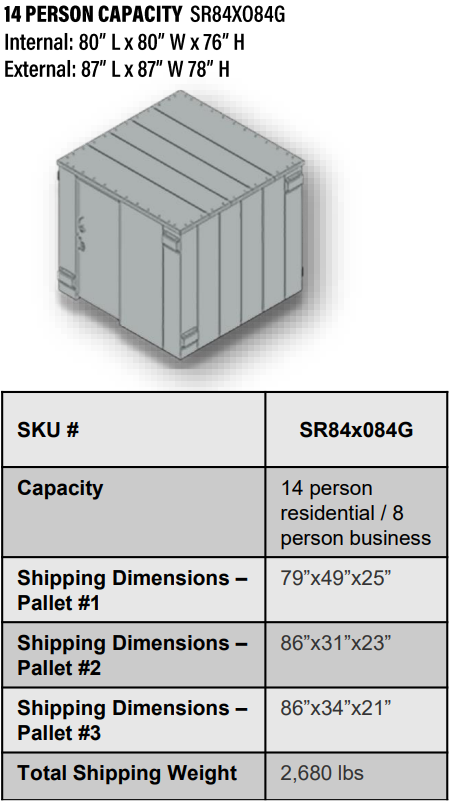 Swisher ESP Safety Shelter - Panelized/Modular Storm Shelter/Safe Room – EF5 Rated Protection 14 person capacity SR84x084G