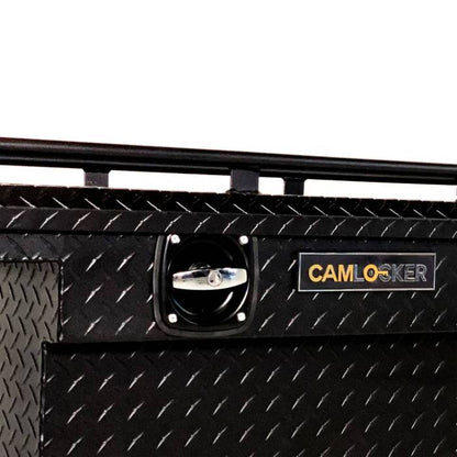 CamLocker King Size LOW PROFILE Aluminum Crossover Saddle-Style Pickup Truck Toolbox With Tie Down Rail on Lid - Matte Black CLKTBCAM-KS71LP-RLMB
