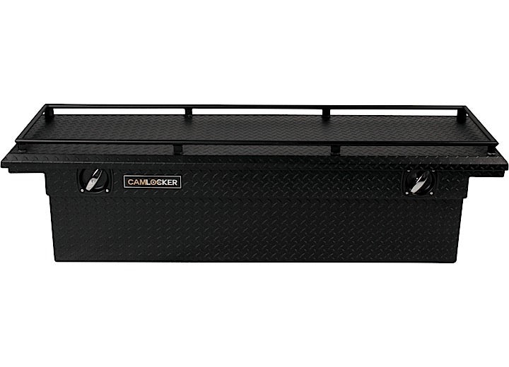 CamLocker King Size LOW PROFILE Aluminum Crossover Saddle-Style Pickup Truck Toolbox With Tie Down Rail on Lid - Matte Black CLKTBCAM-KS71LP-RLMB