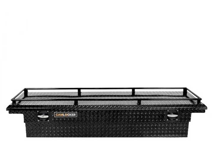 CamLocker Standard LOW PROFILE Aluminum Crossover Saddle-Style Pickup Truck Toolbox With Tie Down Rail on Lid - Gloss Black CLKTBCAM-S71LP-RLGB