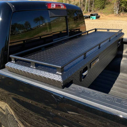 CamLocker Standard LOW PROFILE Aluminum Crossover Saddle-Style Pickup Truck Toolbox With Tie Down Rail on Lid - Matte Black CLKTBCAM-S71LP-RLMB
