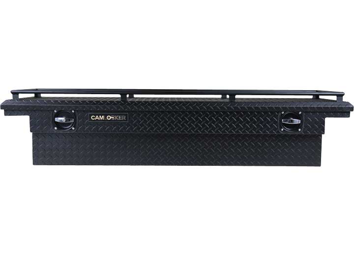 CamLocker Standard LOW PROFILE Aluminum Crossover Saddle-Style Pickup Truck Toolbox With Tie Down Rail on Lid - Matte Black CLKTBCAM-S71LP-RLMB