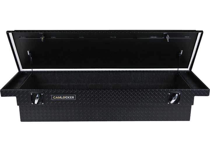 CamLocker Standard LOW PROFILE Aluminum Crossover Saddle-Style Pickup Truck Toolbox With Tie Down Rail on Lid - Matte Black CLKTBCAM-S71LP-RLMB