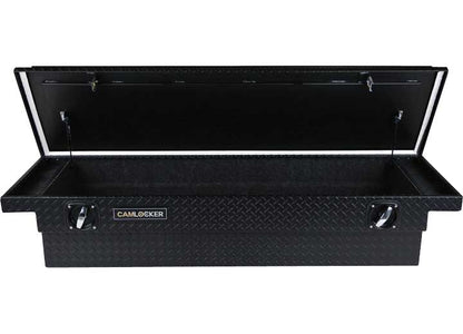 CamLocker Standard LOW PROFILE Aluminum Crossover Saddle-Style Pickup Truck Toolbox With Tie Down Rail on Lid - Matte Black CLKTBCAM-S71LP-RLMB