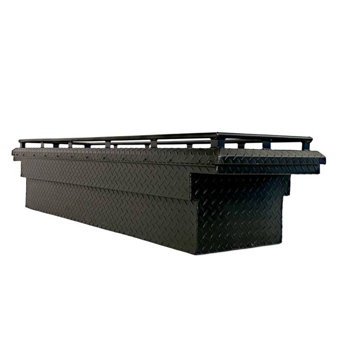 CamLocker Standard LOW PROFILE Aluminum Crossover Saddle-Style Pickup Truck Toolbox With Tie Down Rail on Lid - Matte Black CLKTBCAM-S71LP-RLMB