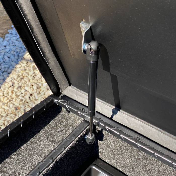 CamLocker King Size LOW PROFILE Aluminum Crossover Saddle-Style Pickup Truck Toolbox With Tie Down Rail on Lid - Matte Black CLKTBCAM-KS71LP-RLMB