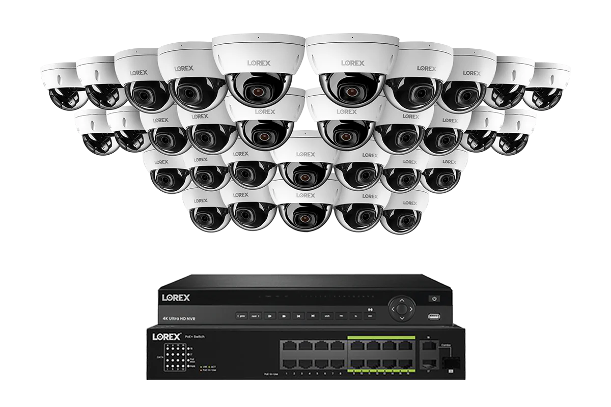 Lorex Elite Series 4K 32 Camera Capable 8TB Wired NVR System with 8MP (4K) A10 IP Dome Cameras