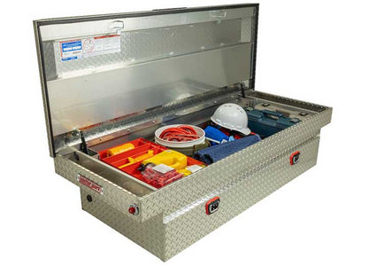 Weather Guard Full EXTRA WIDE Aluminum Crossover Saddle-Style Pickup Truck Toolbox - Clear Gloss Powder Coat - WEA117-0-04