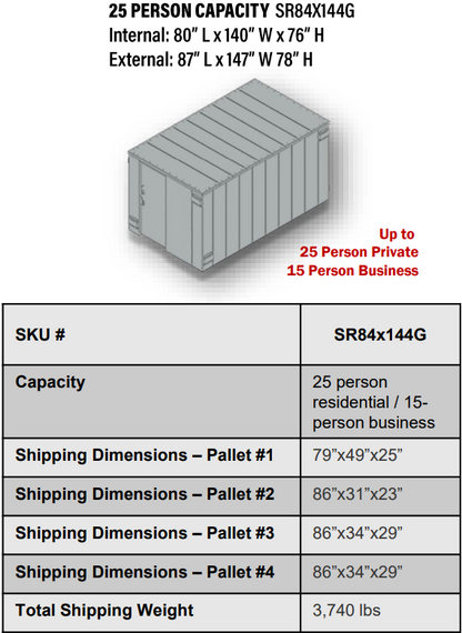 Swisher ESP Safety Shelter - Panelized/Modular Storm Shelter/Safe Room – EF5 Rated Protection 25 person capacity SR84x144G